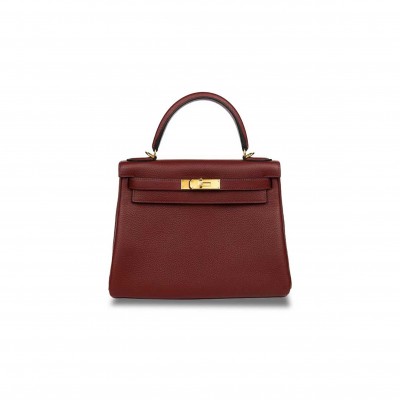HERMÈS 28 KELLY RETOURNE ROUGE H CLEMENCE GOLD HARDWARE (28*22*10cm) 
